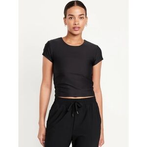 NWT Old Navy Womens PowerSoft Support Crop Top Short Sleeve Black Tee Size L New